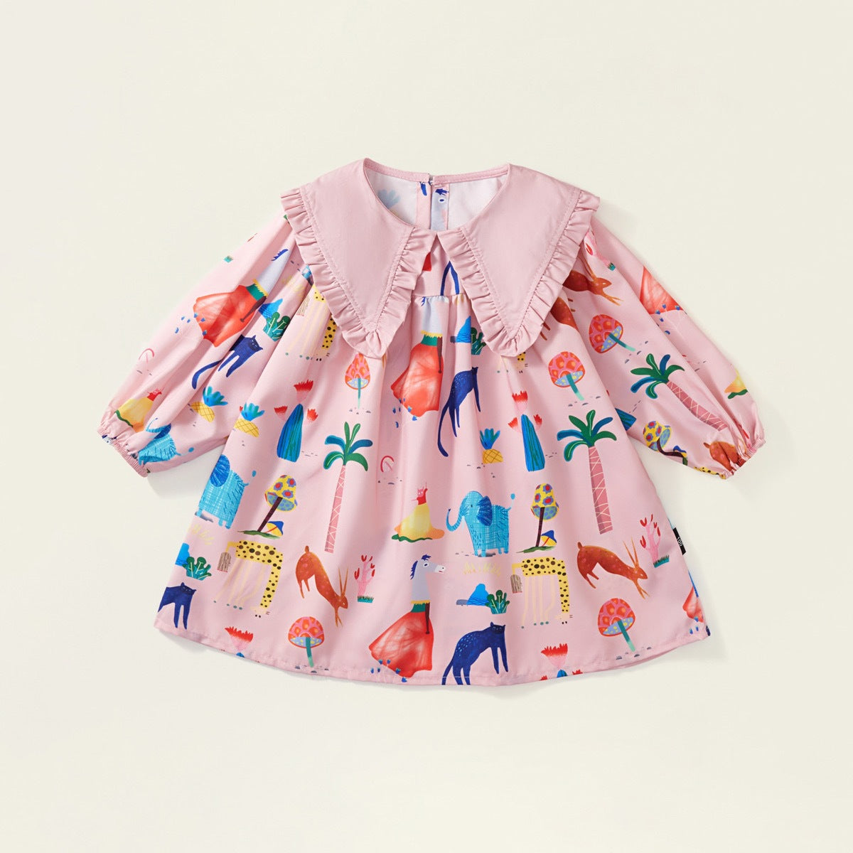 Girls' Long Sleeve Cartoon Print Dress