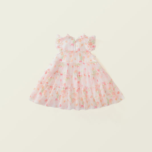 Girl's Pink Floral Summer Dress - New Korean Style K4124929