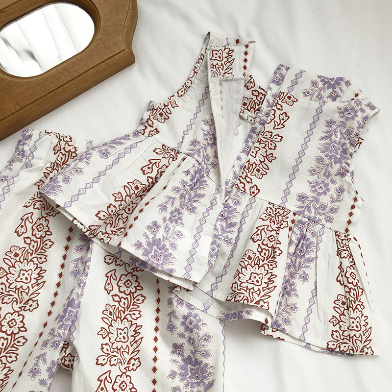 Girls Ethnic-Style Sleeveless Top & Lace Pants Set