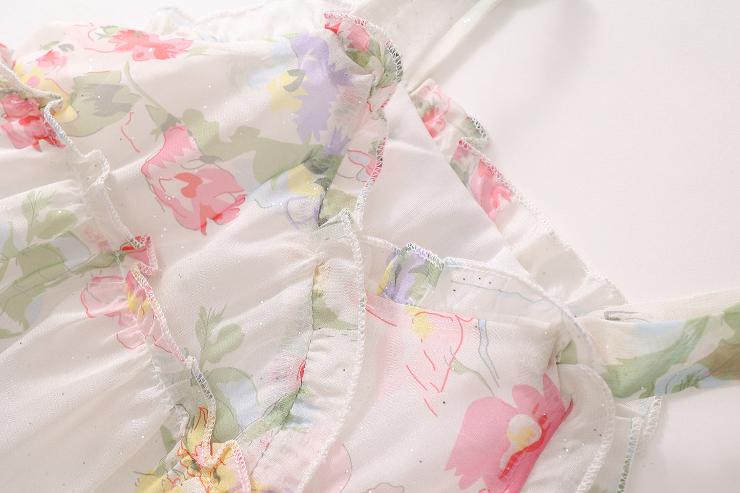 Girls Sweet Floral Mesh Princess Dress