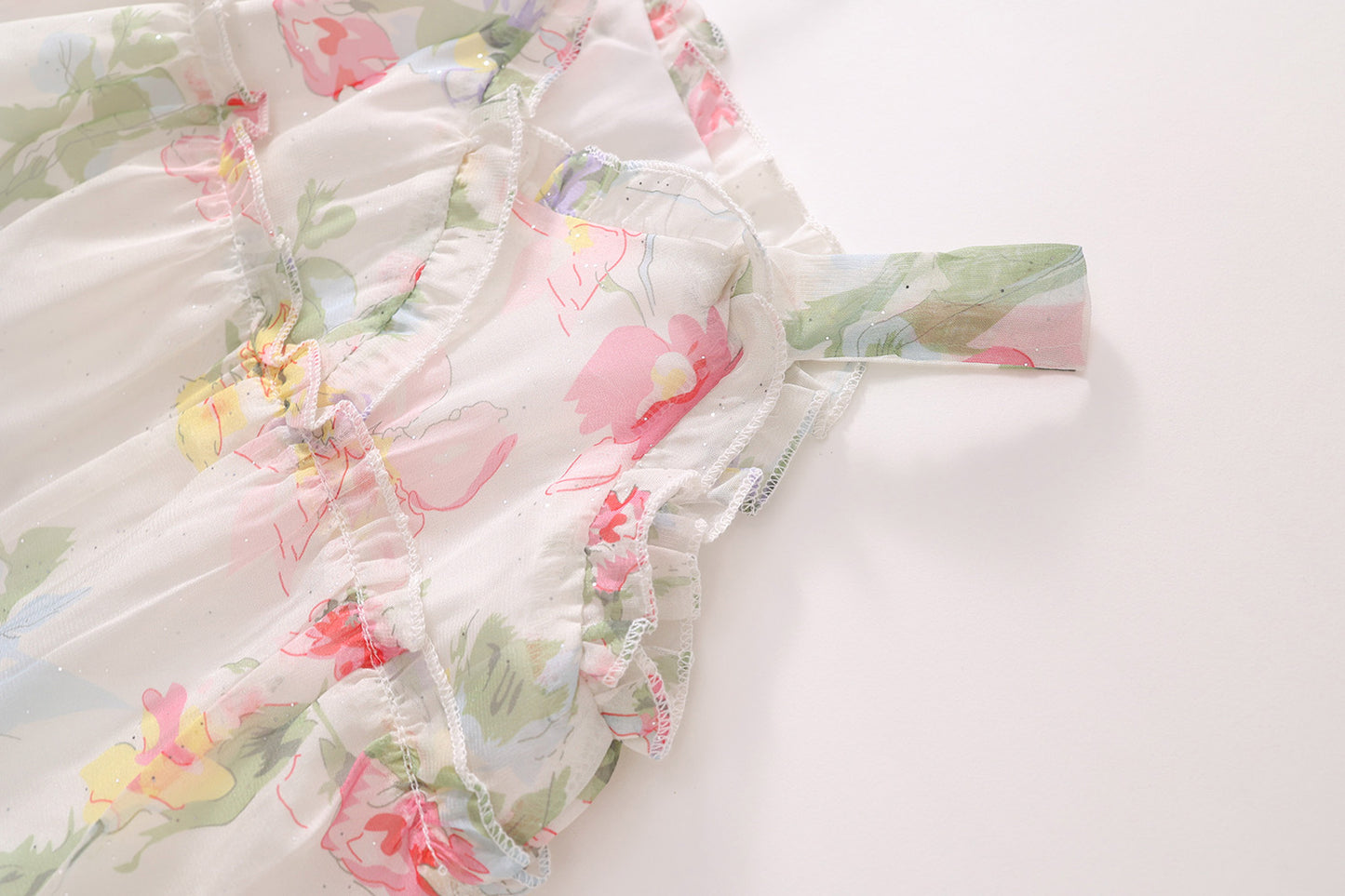 Girls Sweet Floral Mesh Princess Dress