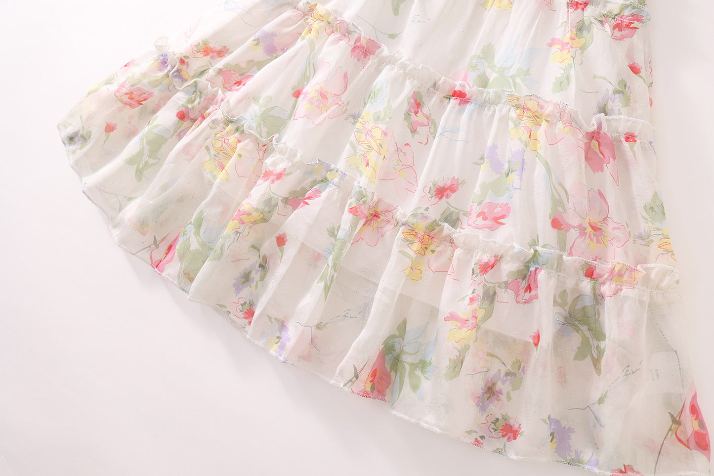 Girls Sweet Floral Mesh Princess Dress