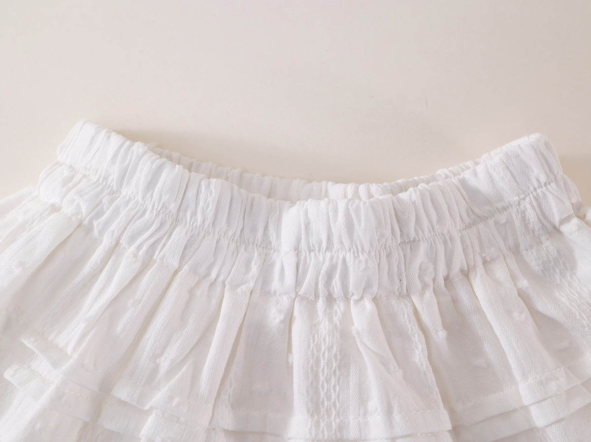 Girl's White Tiered Floral Skirt