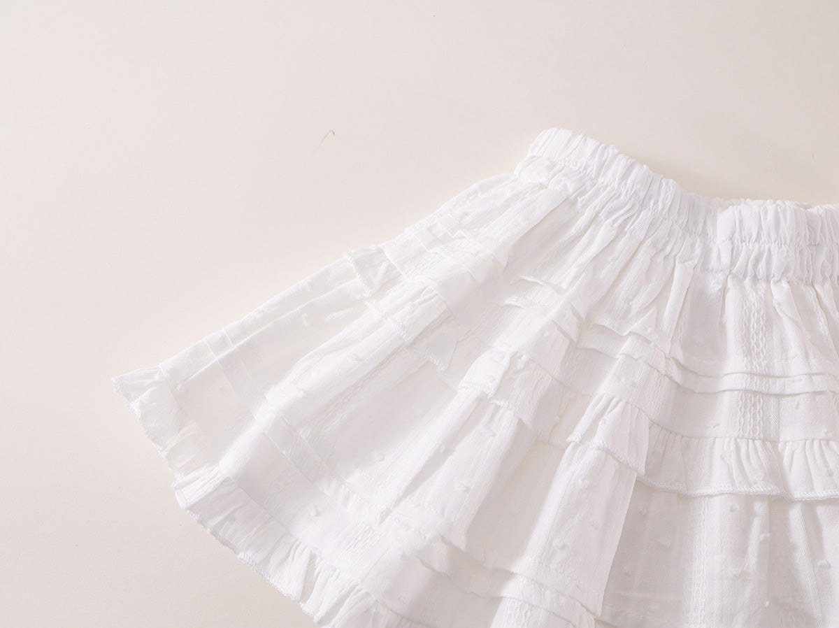 Girl's White Tiered Floral Skirt