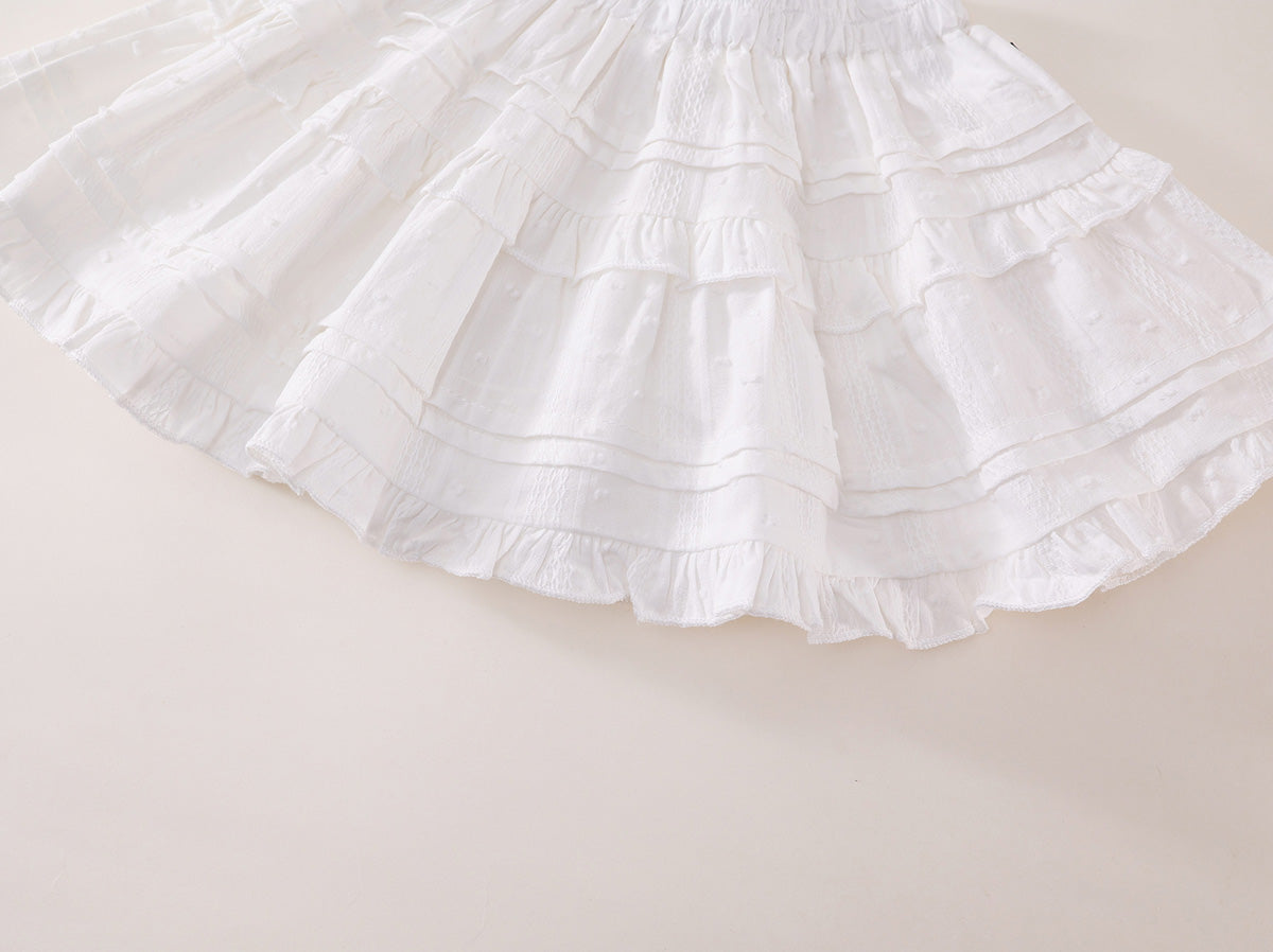 Girl's White Tiered Floral Skirt
