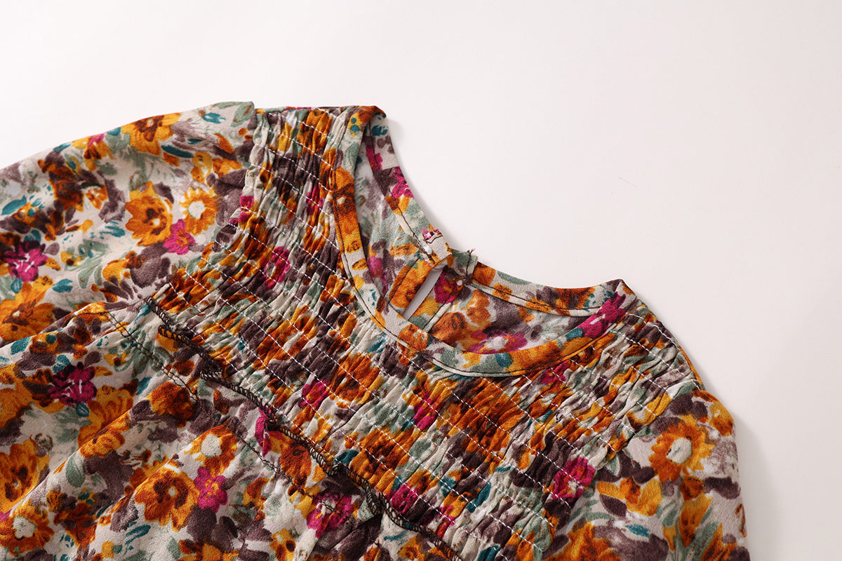 Girls Vintage Floral Long-Sleeve Boho Princess Dress