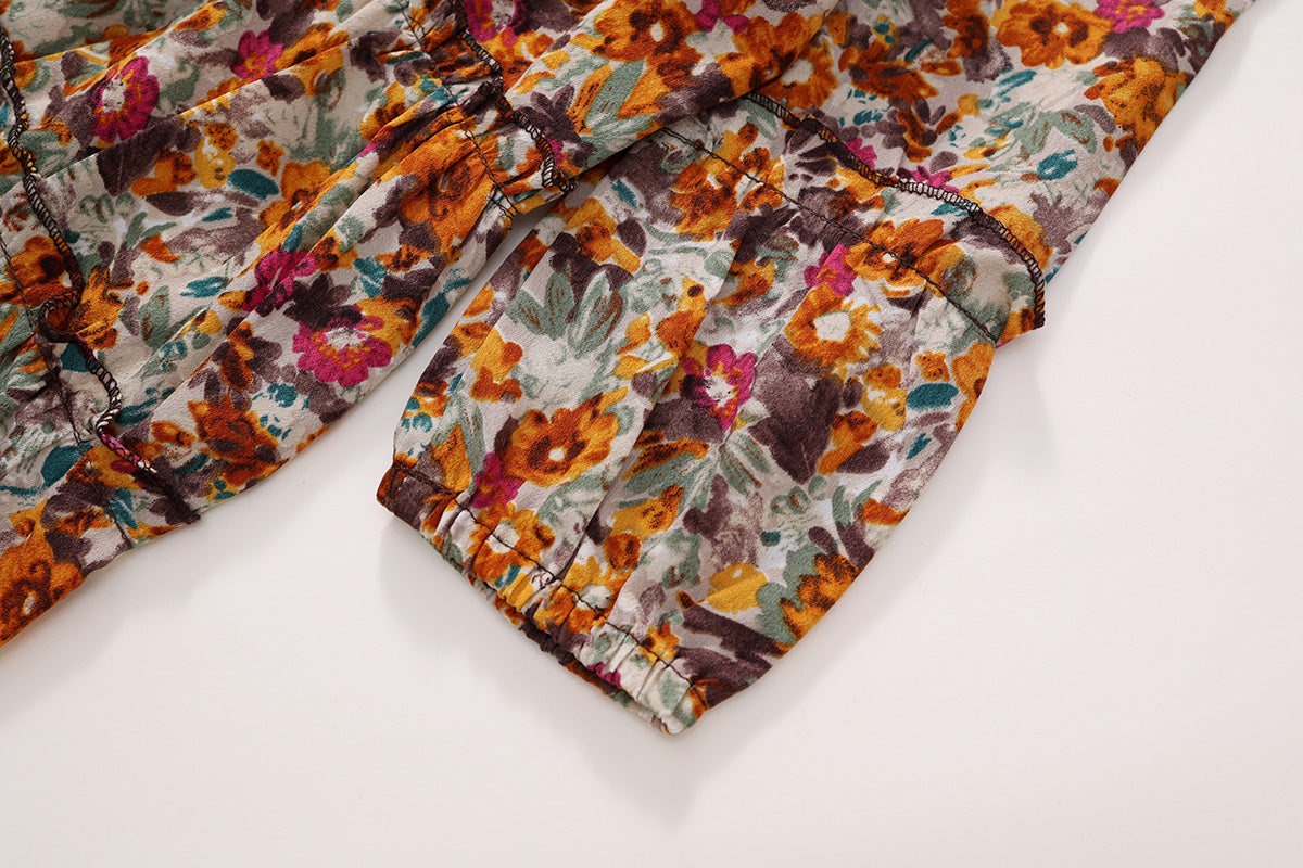 Girls Vintage Floral Long-Sleeve Boho Princess Dress