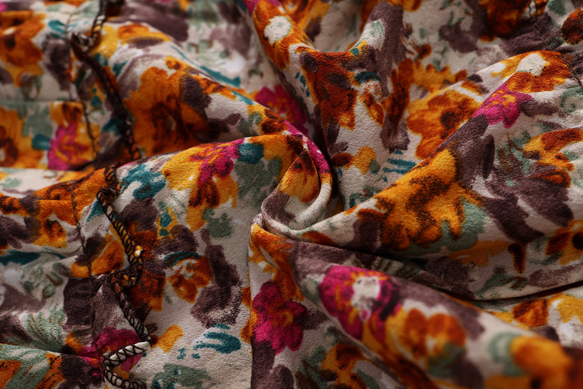 Girls Vintage Floral Long-Sleeve Boho Princess Dress