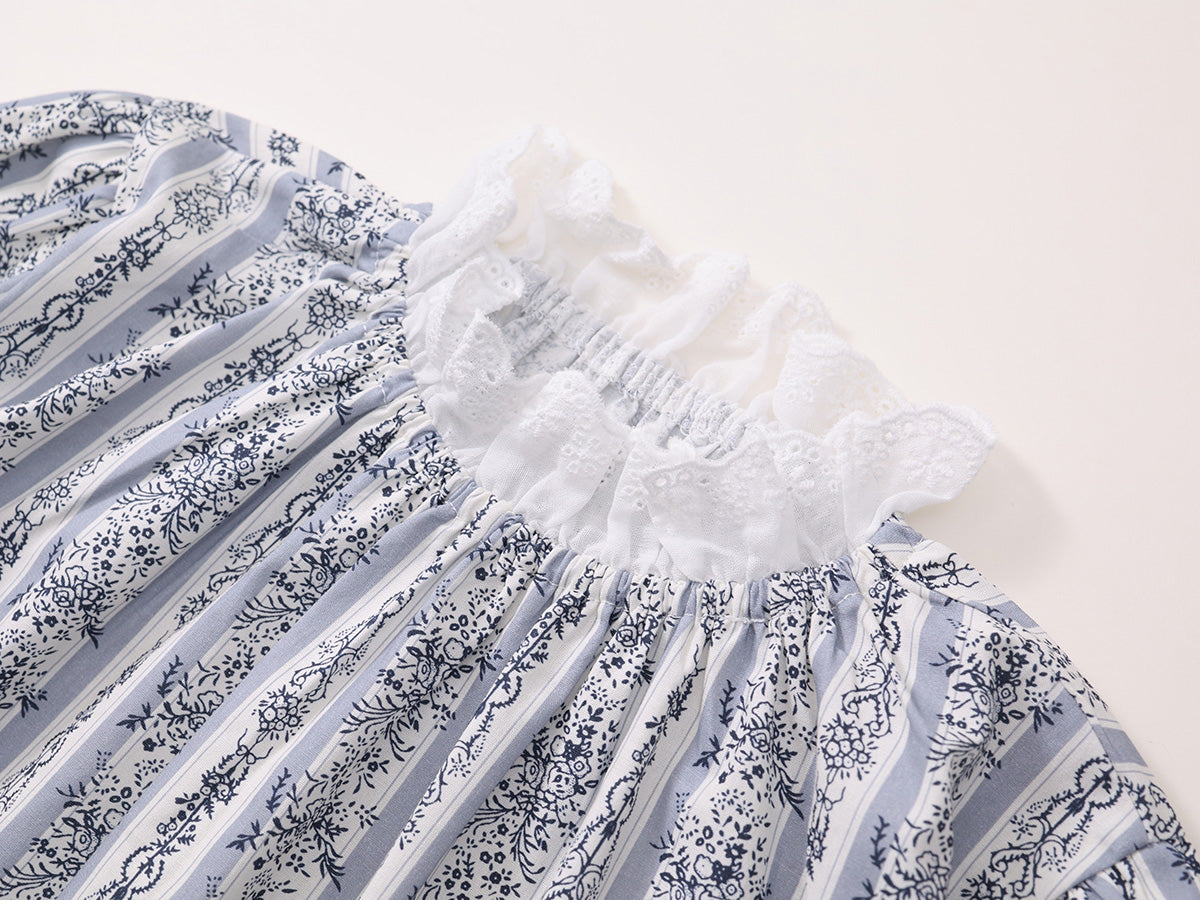 Girls Vintage Lace Collar Long Sleeve Floral Top