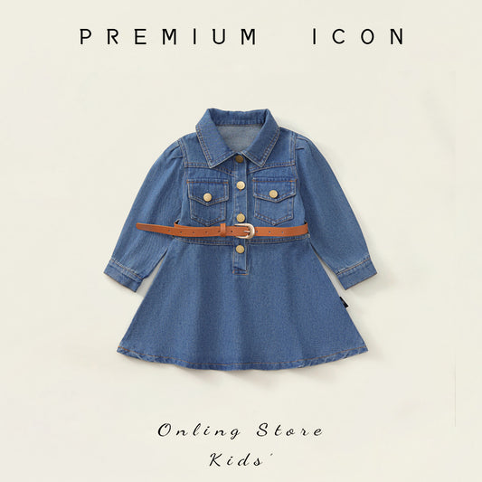 Girl's Denim Dress with Belt