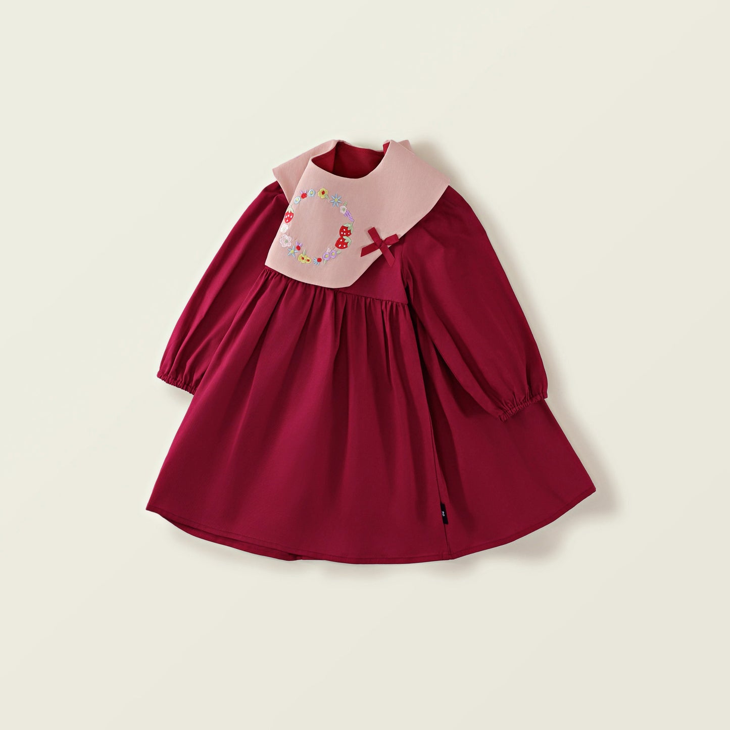 Girl's French Vintage Embroidered Red Long-Sleeve Cotton Princess Dress