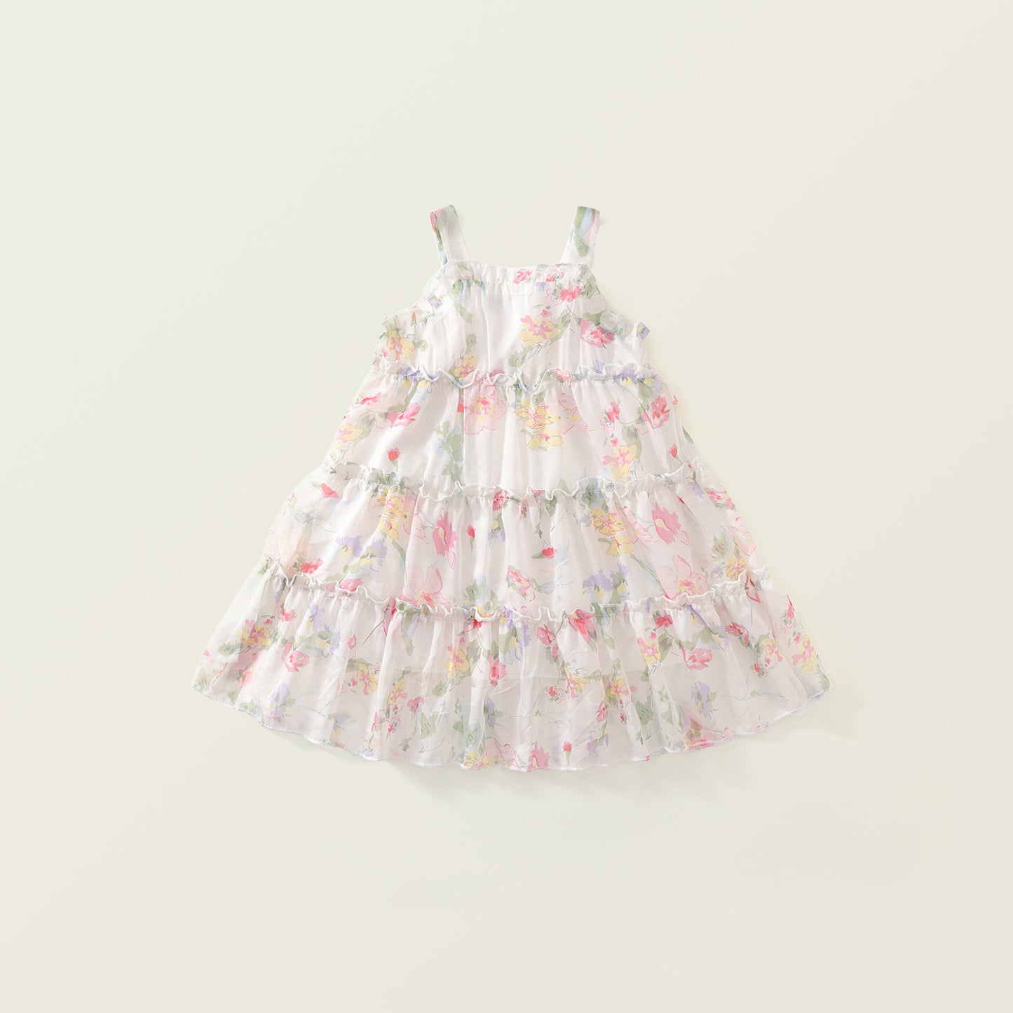 Girls Sweet Floral Mesh Princess Dress