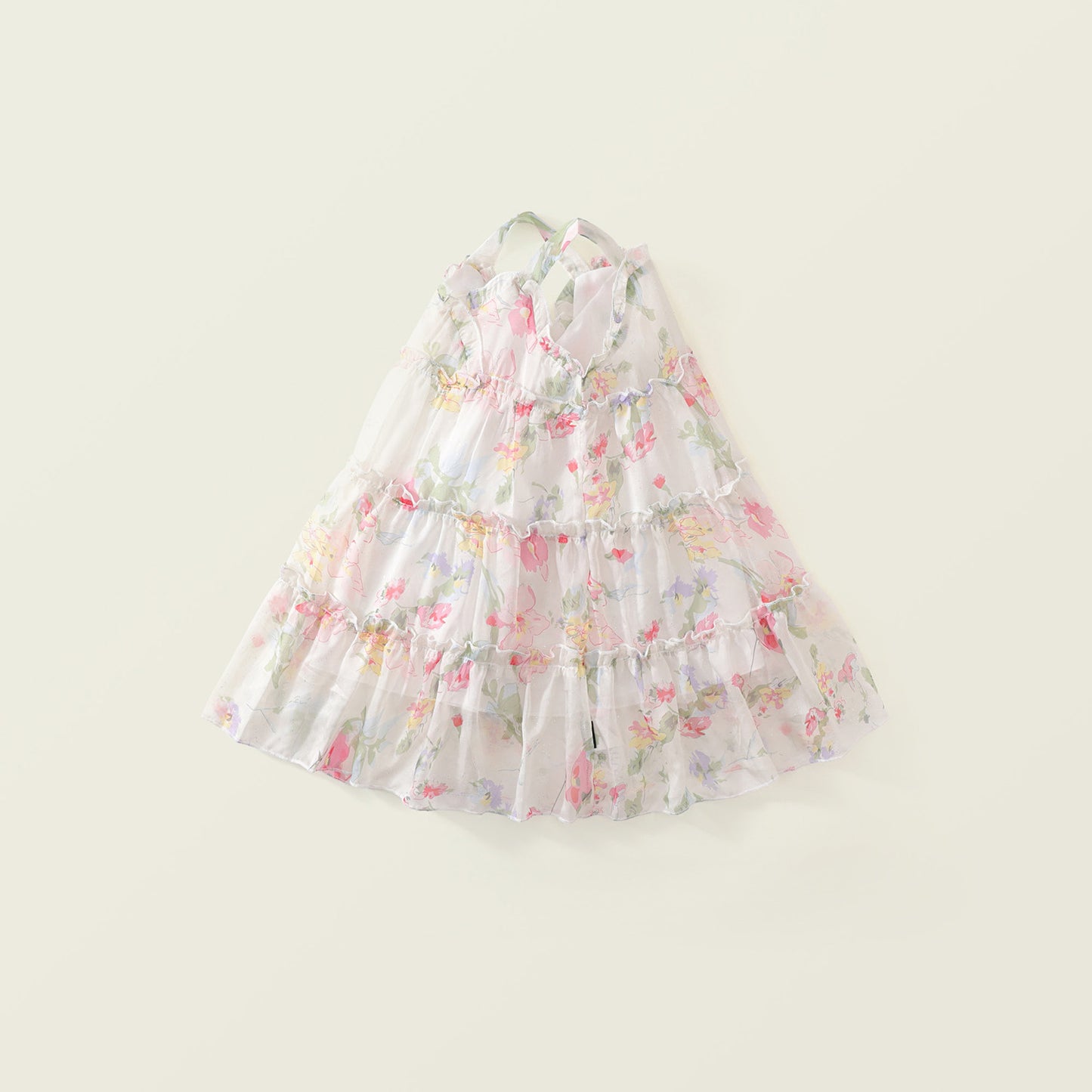 Girls Sweet Floral Mesh Princess Dress