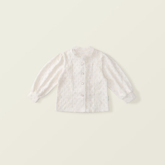 Girls Lace Trim Long Sleeve Tweed Cardigan