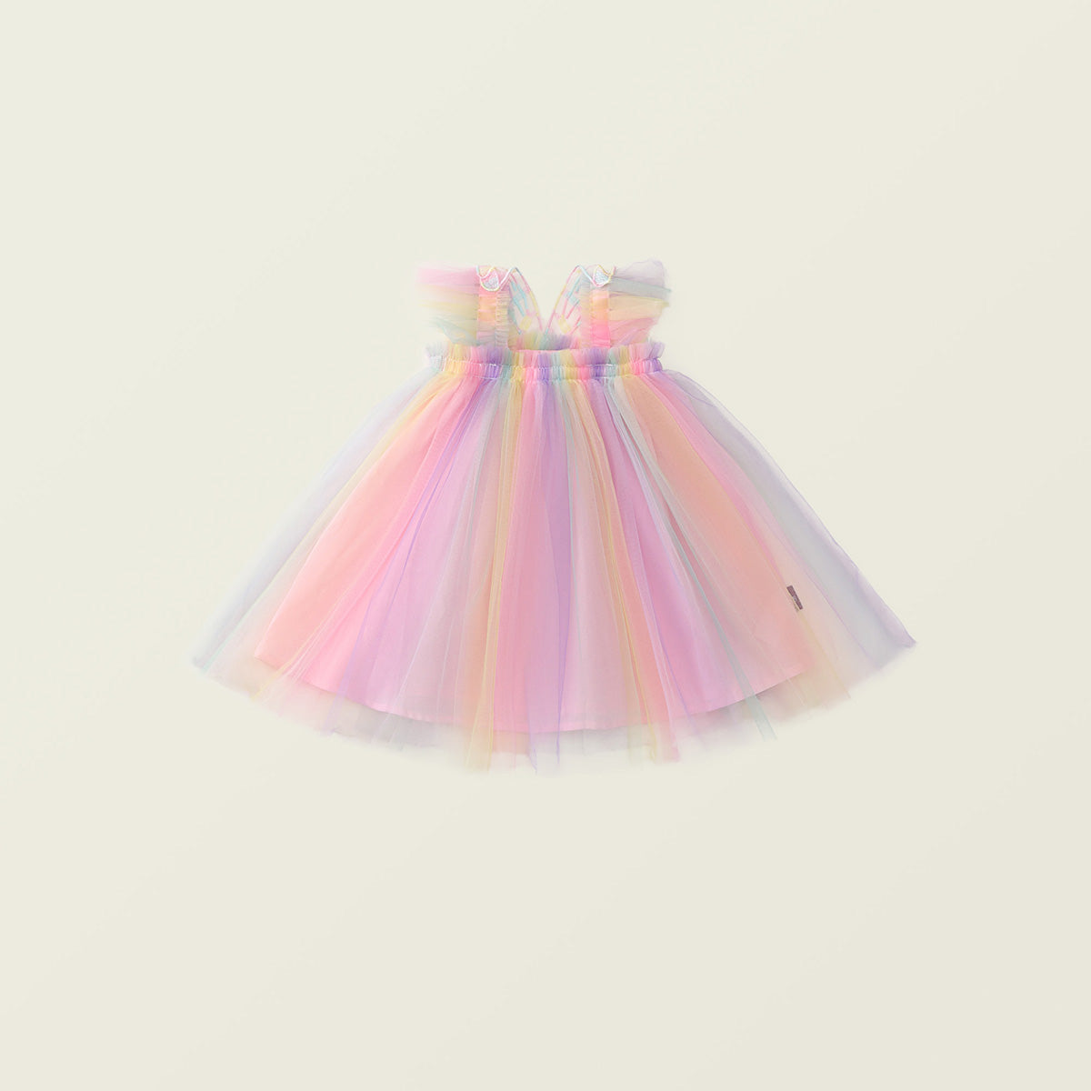 Girls Rainbow Flutter Sleeve Tulle Dress