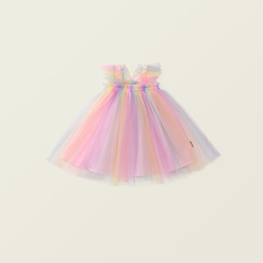 Girls Rainbow Flutter Sleeve Tulle Dress