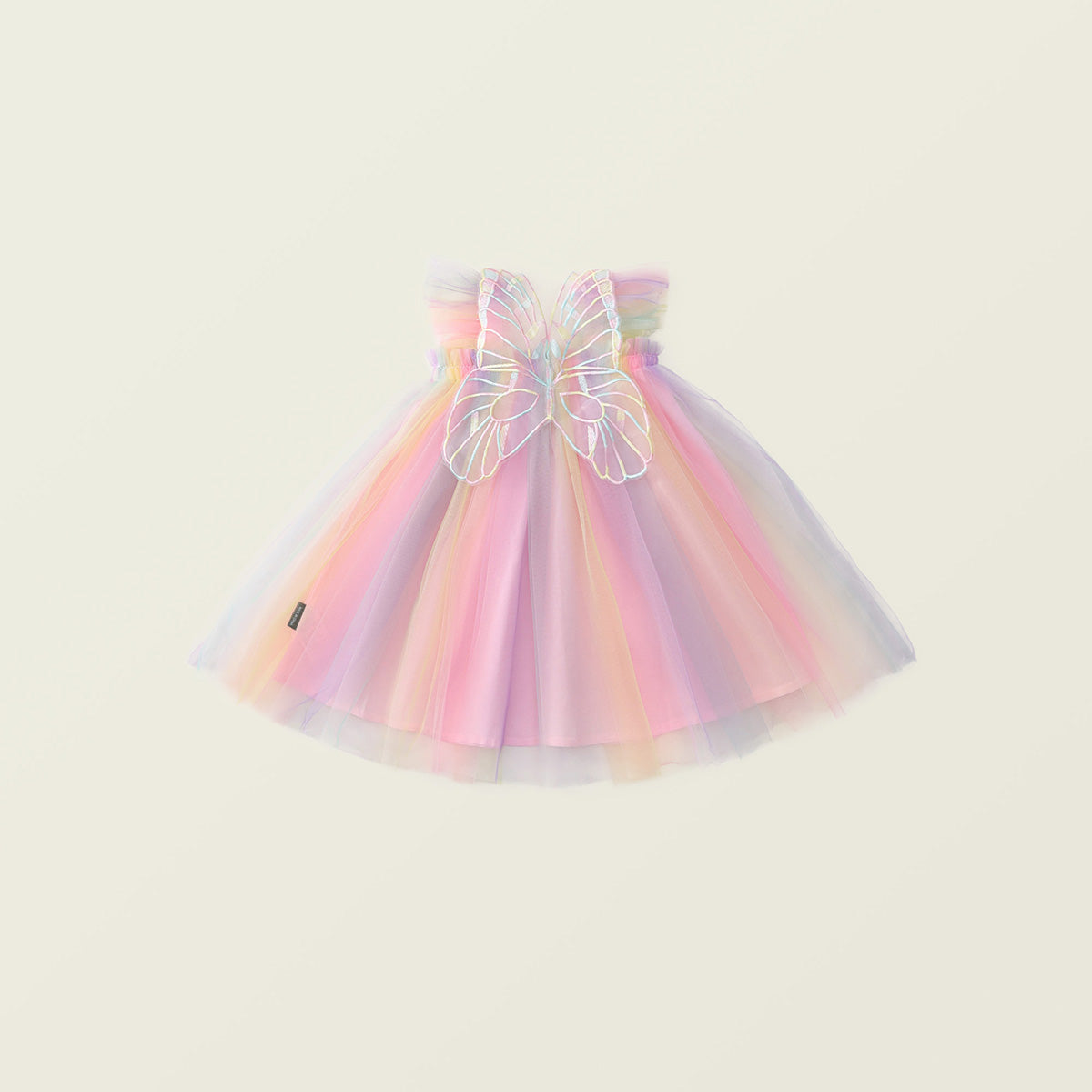 Girls Rainbow Flutter Sleeve Tulle Dress
