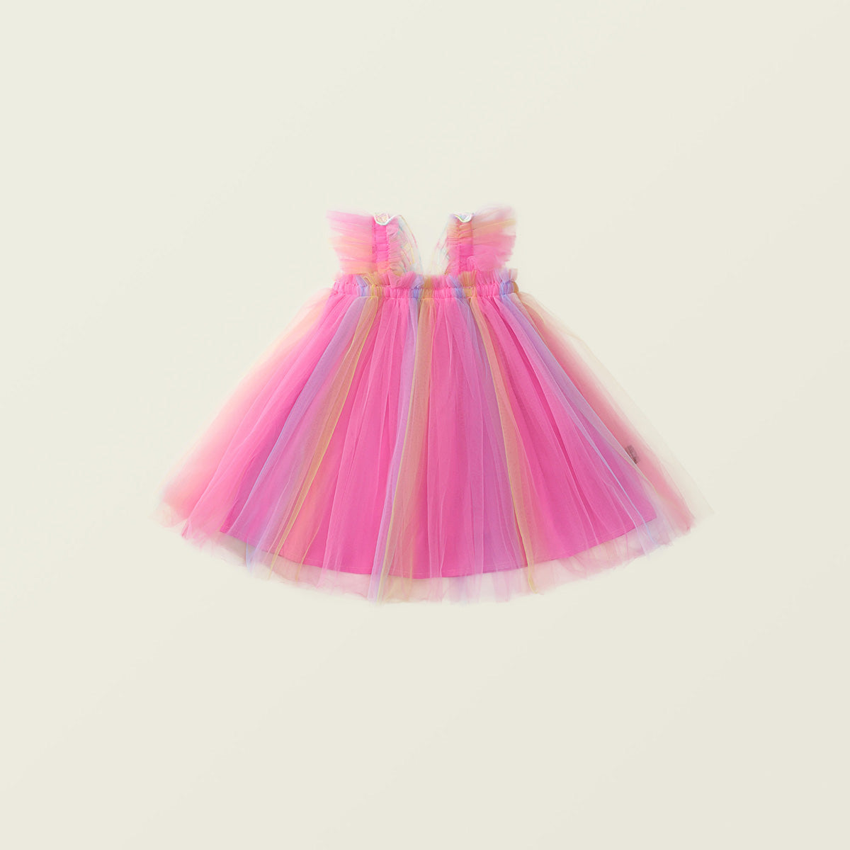 Girls Rainbow Flutter Sleeve Tulle Dress