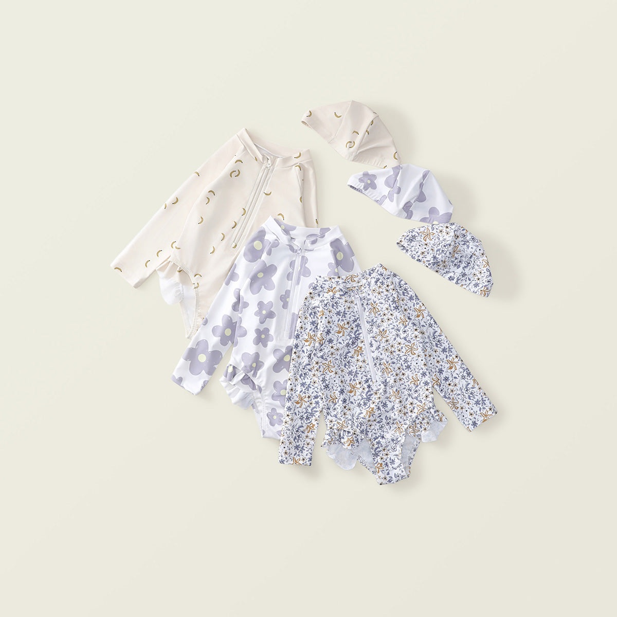 Girls' Long-Sleeve Swimsuit Set with Hat