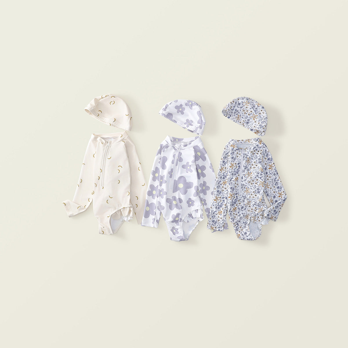 Girls' Long-Sleeve Swimsuit Set with Hat