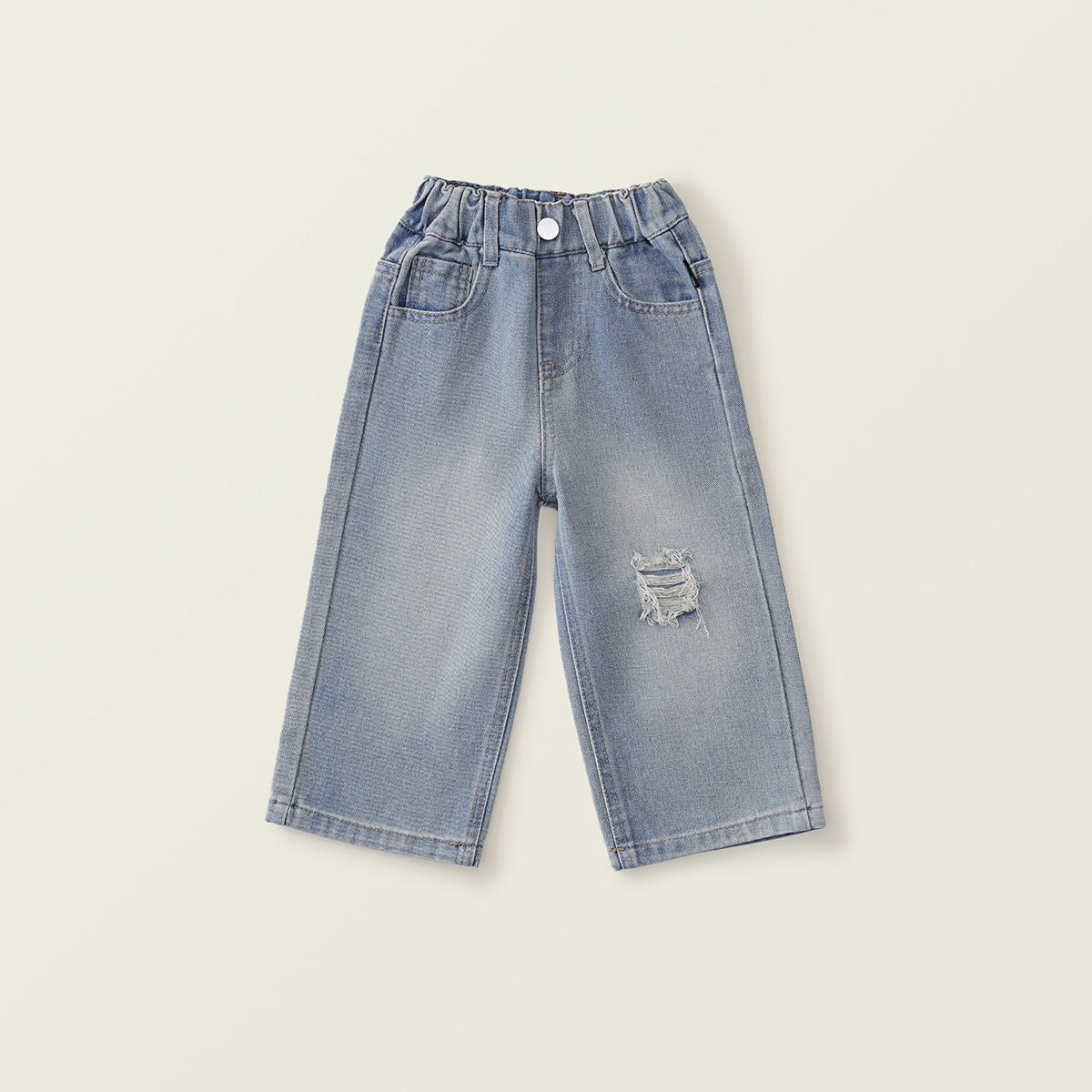 Girls' Stylish Ripped Denim Wide-Leg Pants