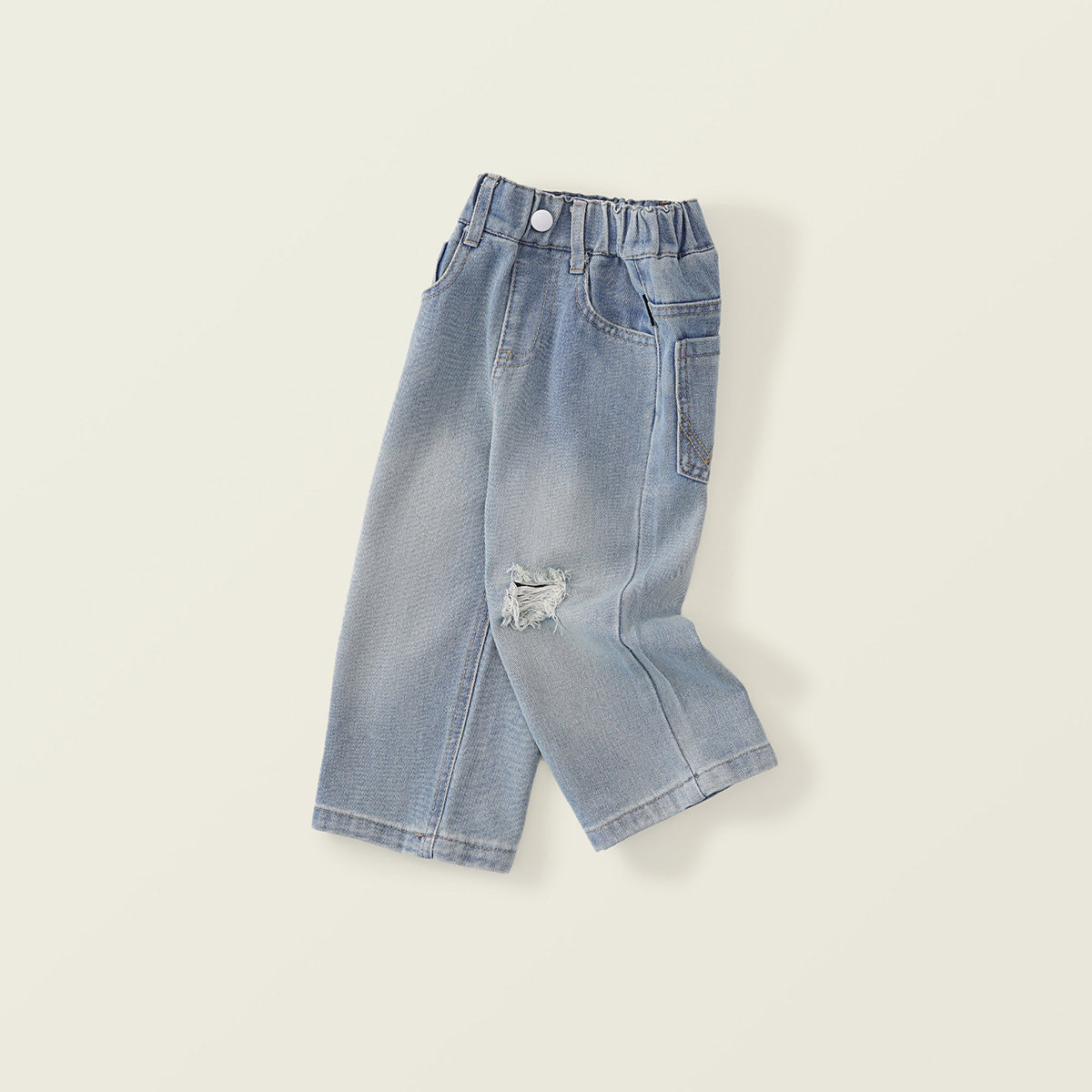 Girls' Stylish Ripped Denim Wide-Leg Pants