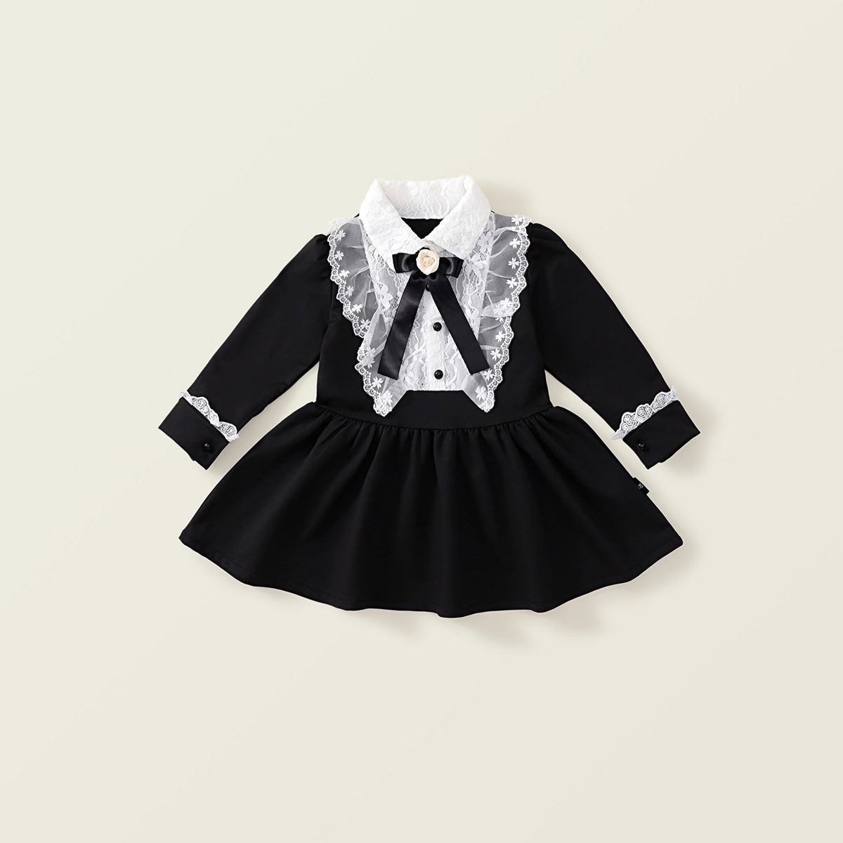 Girls' Autumn New: Black Hepburn-Style Lace Dress