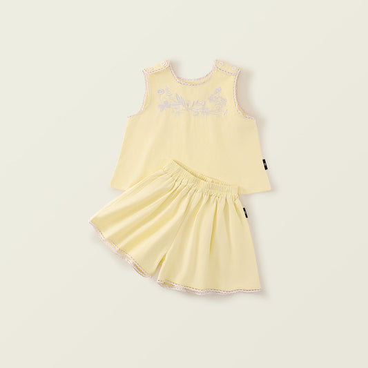 Girl's Yellow Embroidered Cotton Set