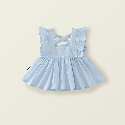 Girl's 2025 Summer Blue Flutter Sleeve Top