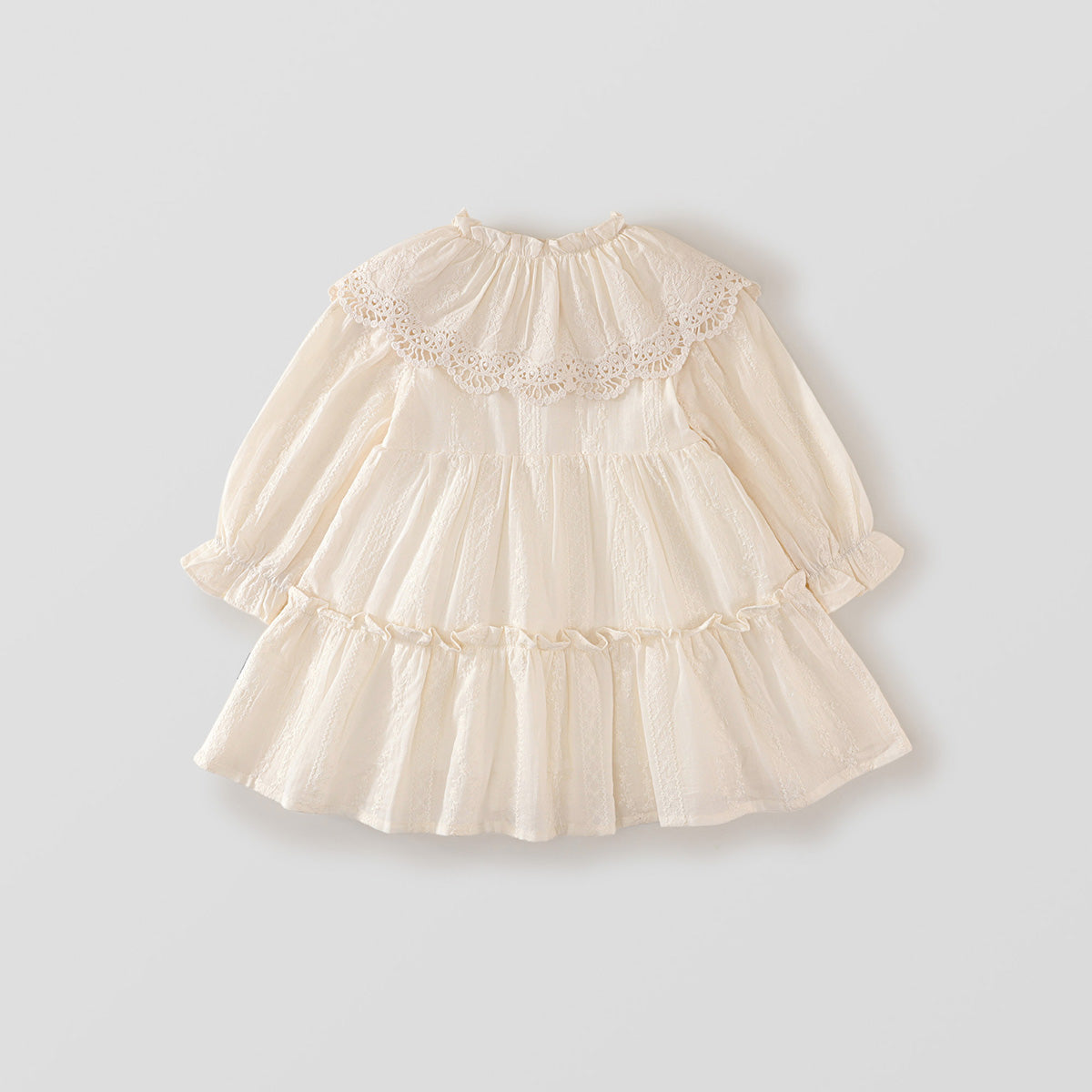 Girl's Lace Trim Lapel Dress - 2025 Spring/Fall New Arrival