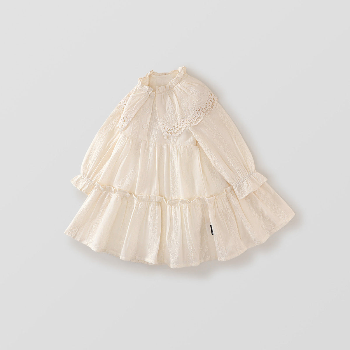 Girl's Lace Trim Lapel Dress - 2025 Spring/Fall New Arrival