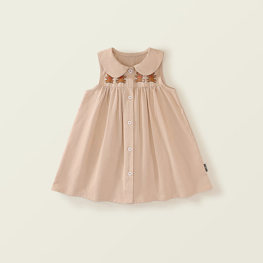 Girls' Summer Dress - Korean Style Doll Collar Bear Print Sleeveless