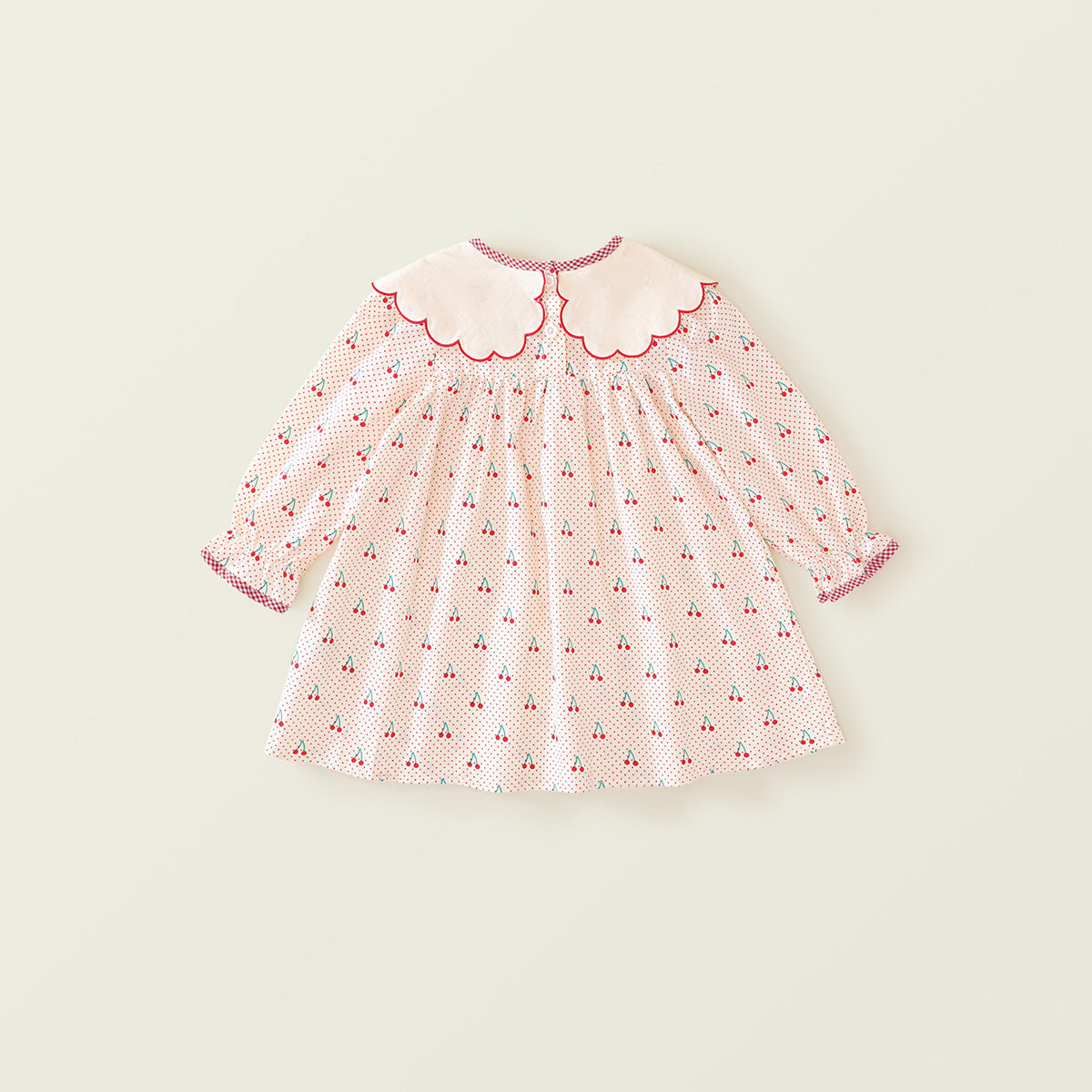 Girls' Cherry Print Sweet Long-Sleeve Dress
