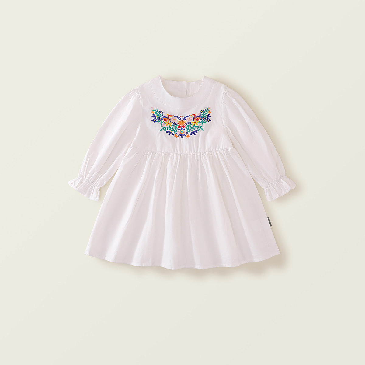 Girls' Spring Bubble Sleeve Cotton Embroidered Dress