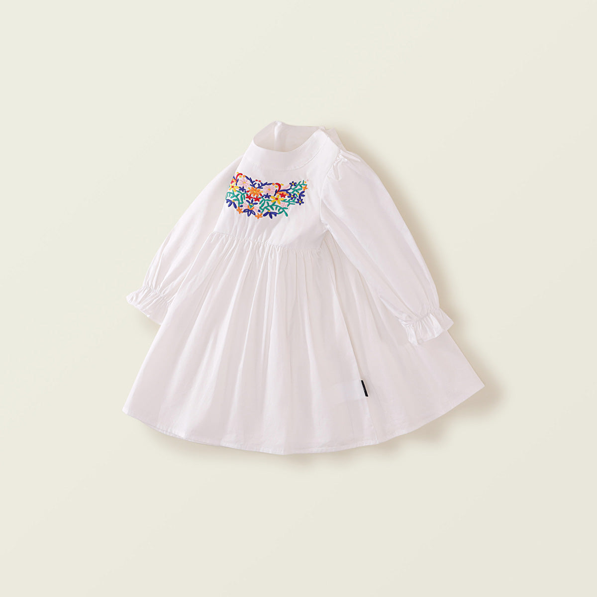 Girls' Spring Bubble Sleeve Cotton Embroidered Dress
