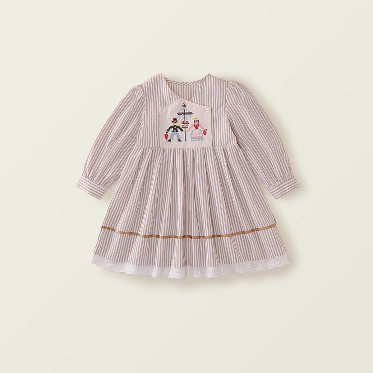 Girls' Spring Striped Embroidered Dress