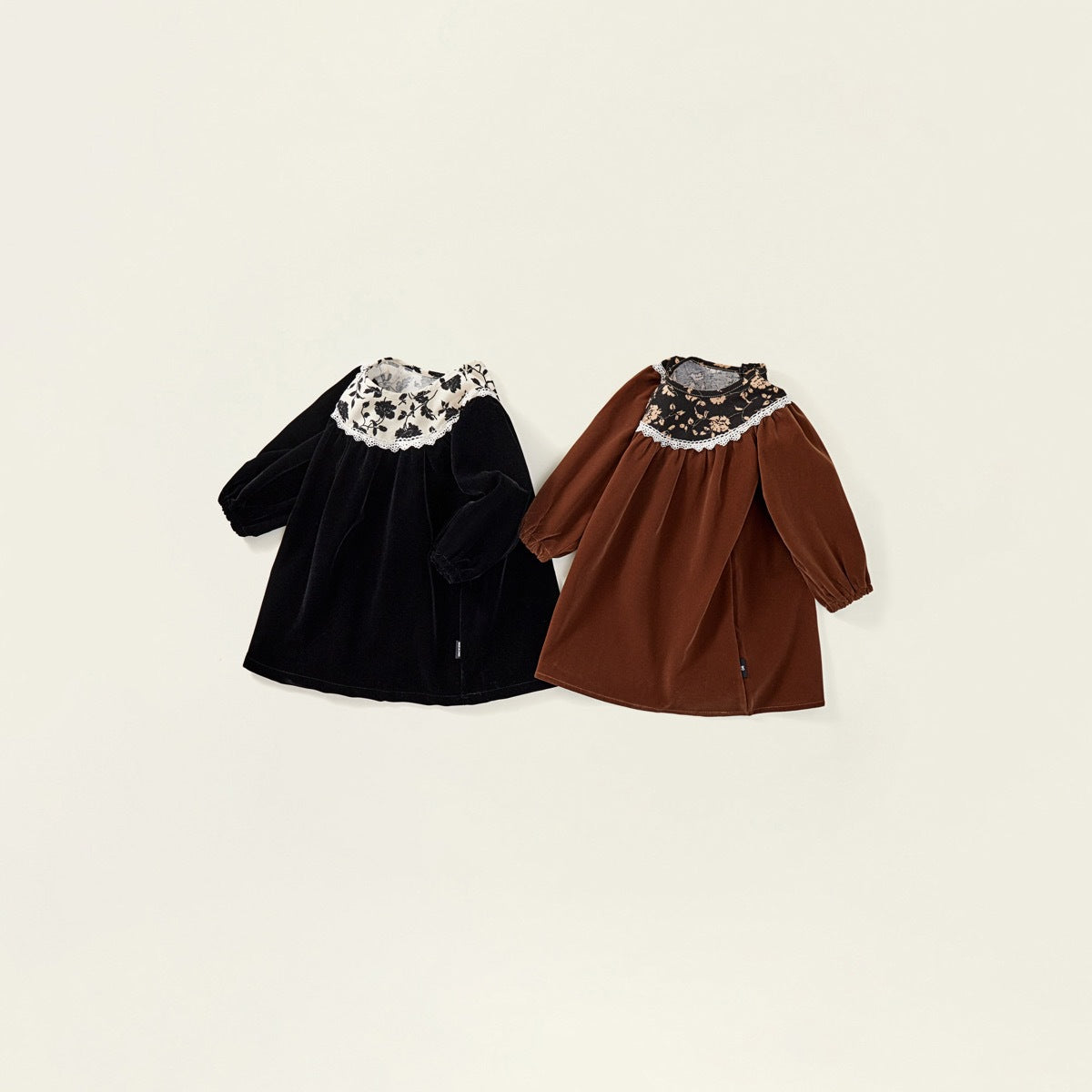 Girls New Floral Collar Long-Sleeve Girls' Dress