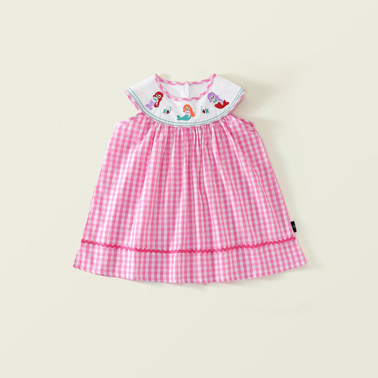 Girl's Embroidered Plaid Dress - 2025 Summer New Arrival