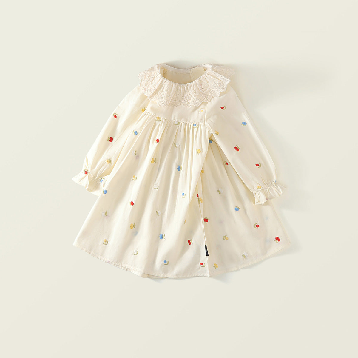Girl's Embroidered Lapel Dress