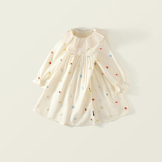 Girl's Embroidered Lapel Dress