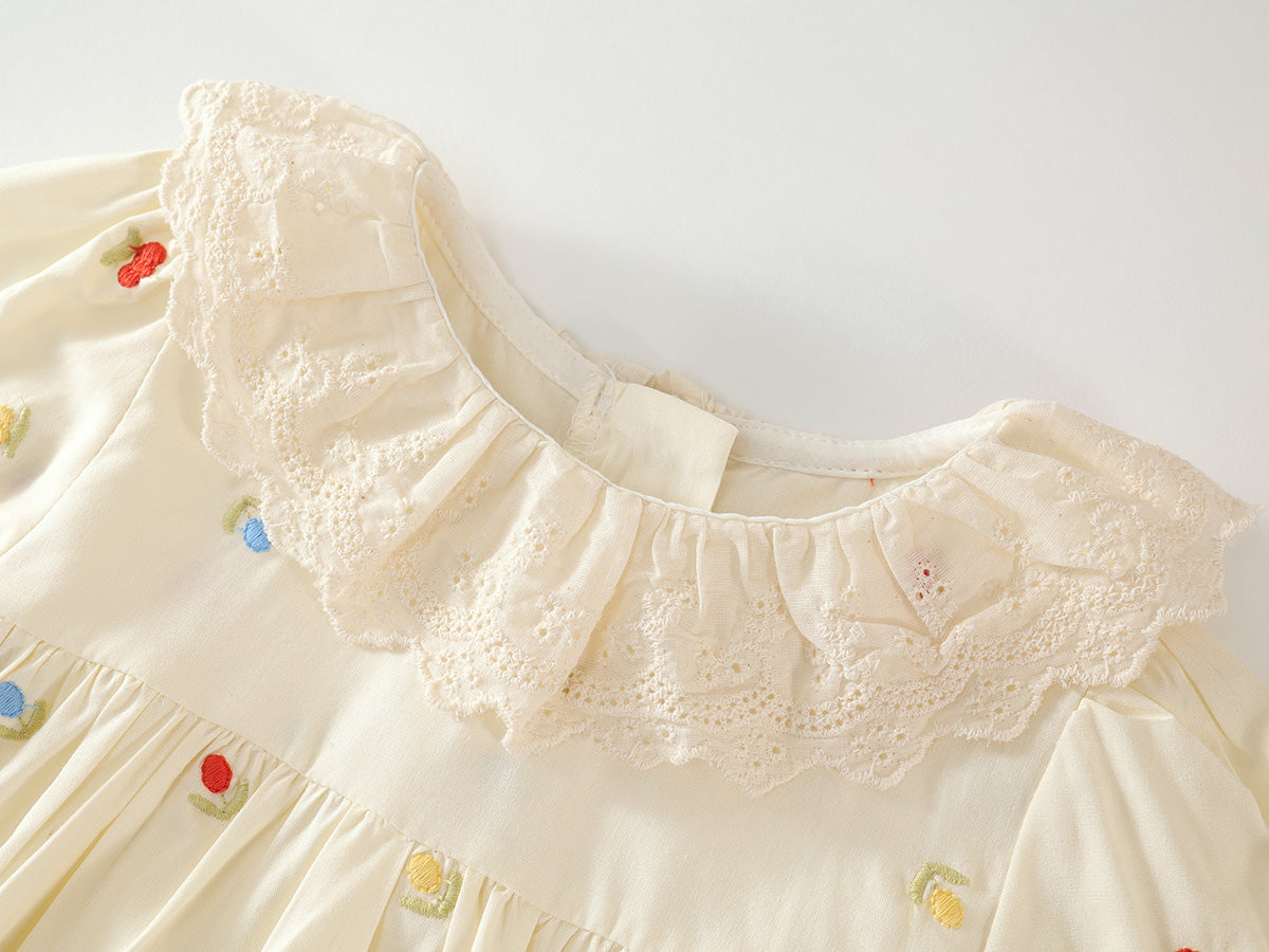 Girl's Embroidered Lapel Dress