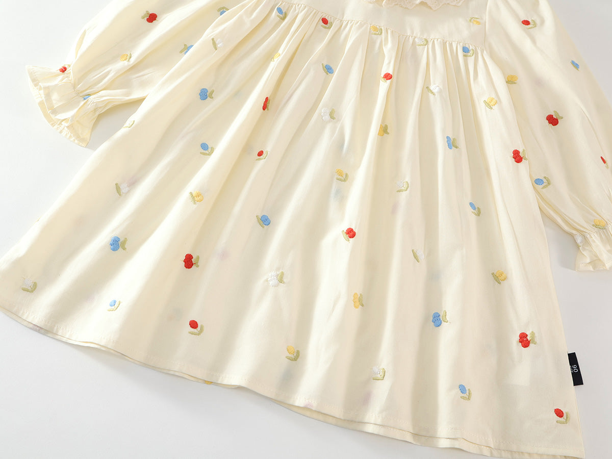 Girl's Embroidered Lapel Dress