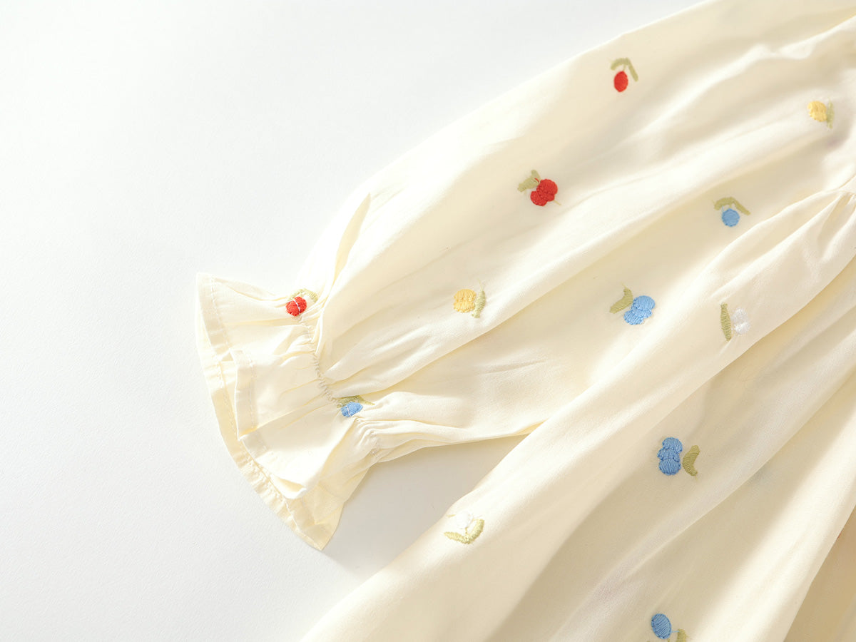 Girl's Embroidered Lapel Dress