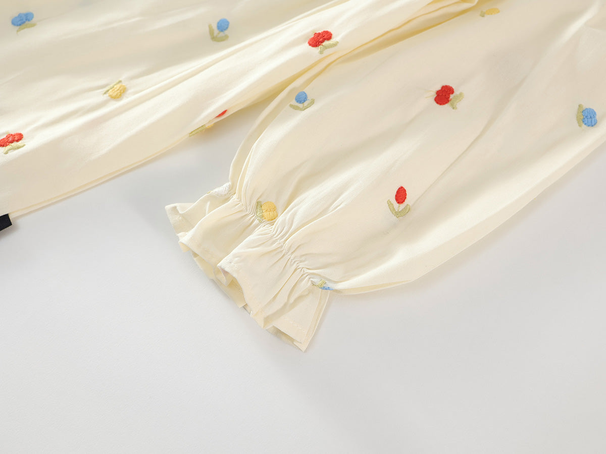 Girl's Embroidered Lapel Dress