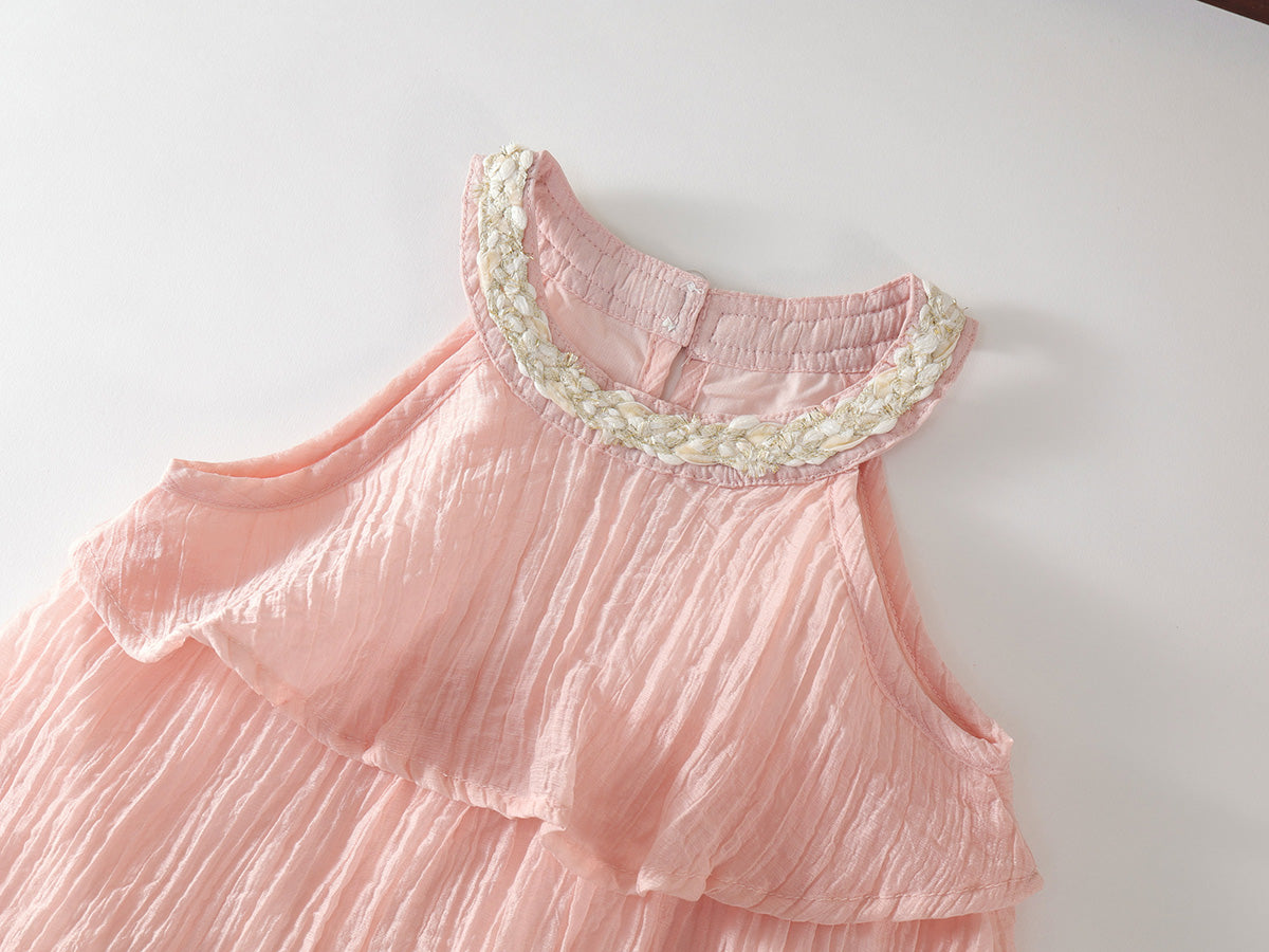 Girl's Pink Ruffle Sleeveless Dress