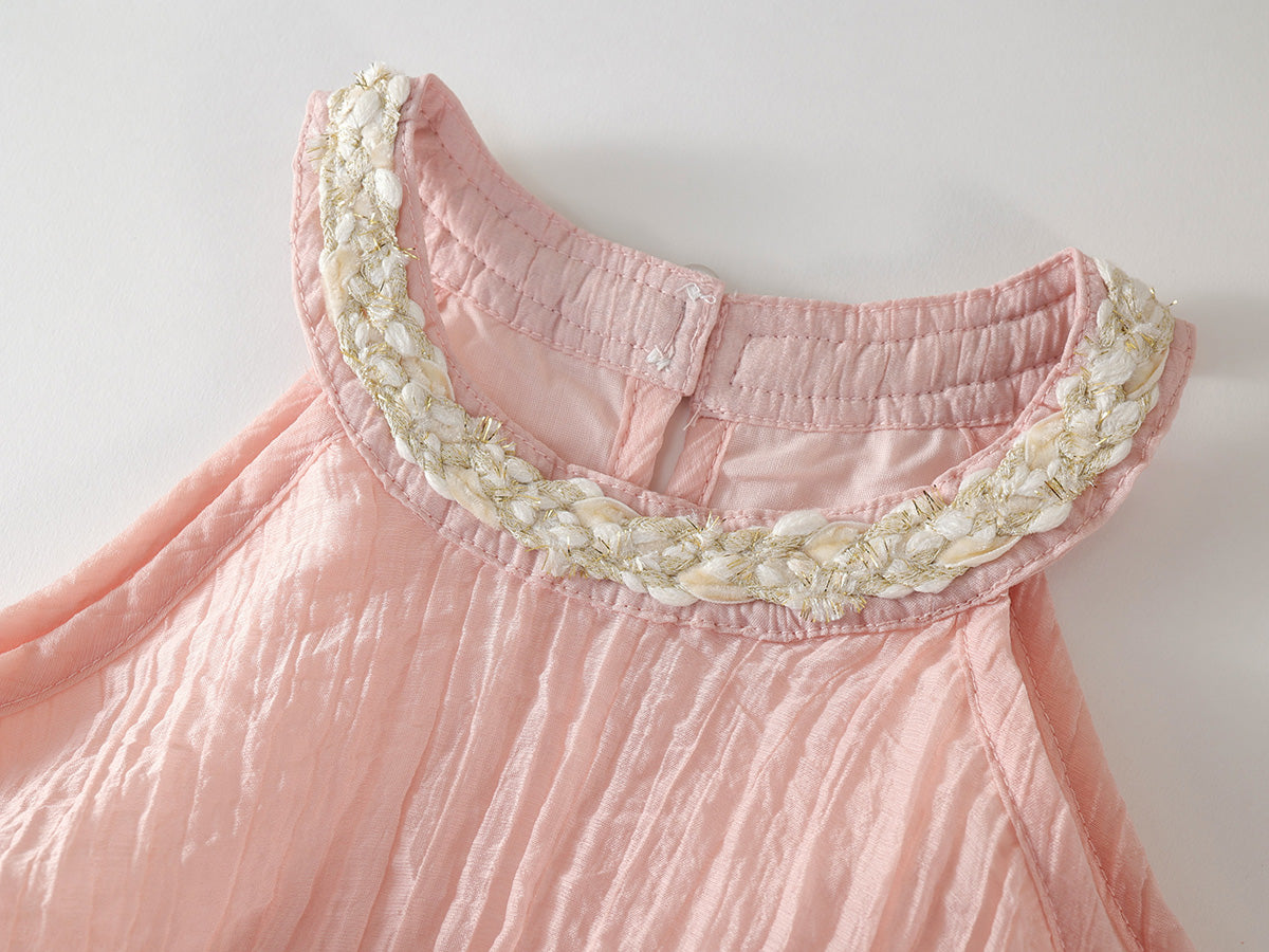 Girl's Pink Ruffle Sleeveless Dress