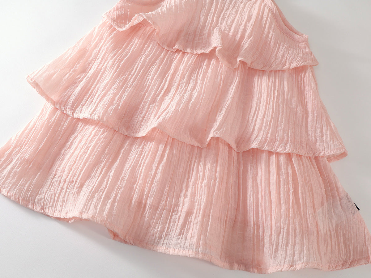 Girl's Pink Ruffle Sleeveless Dress