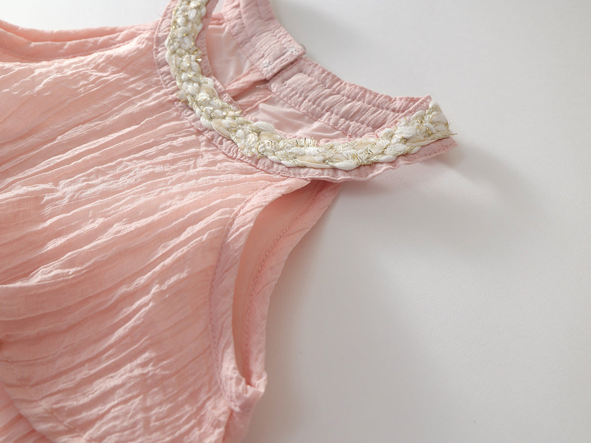 Girl's Pink Ruffle Sleeveless Dress