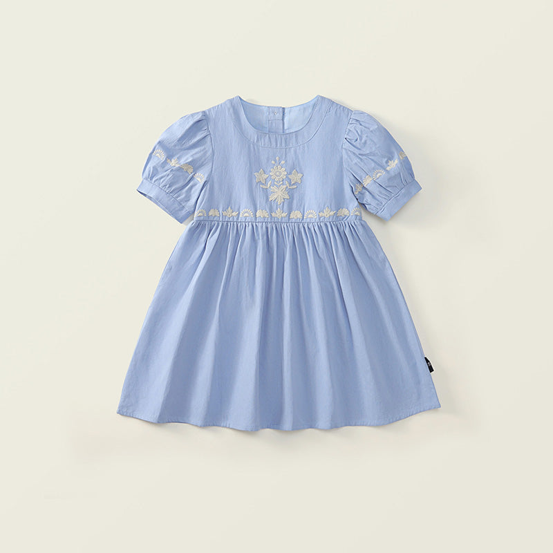 Girl's Embroidered Sky-Blue Dress