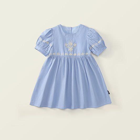 Girl's Embroidered Sky-Blue Dress